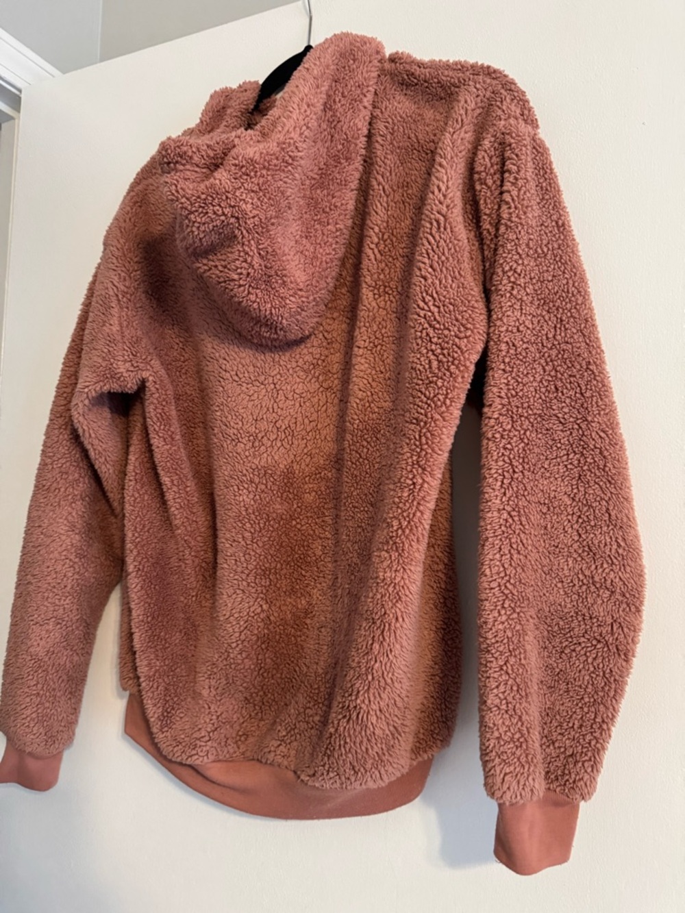 Cozy Plush Pom-Detail Hooded Pullover in Dusty Rose - Picture 7 of 7